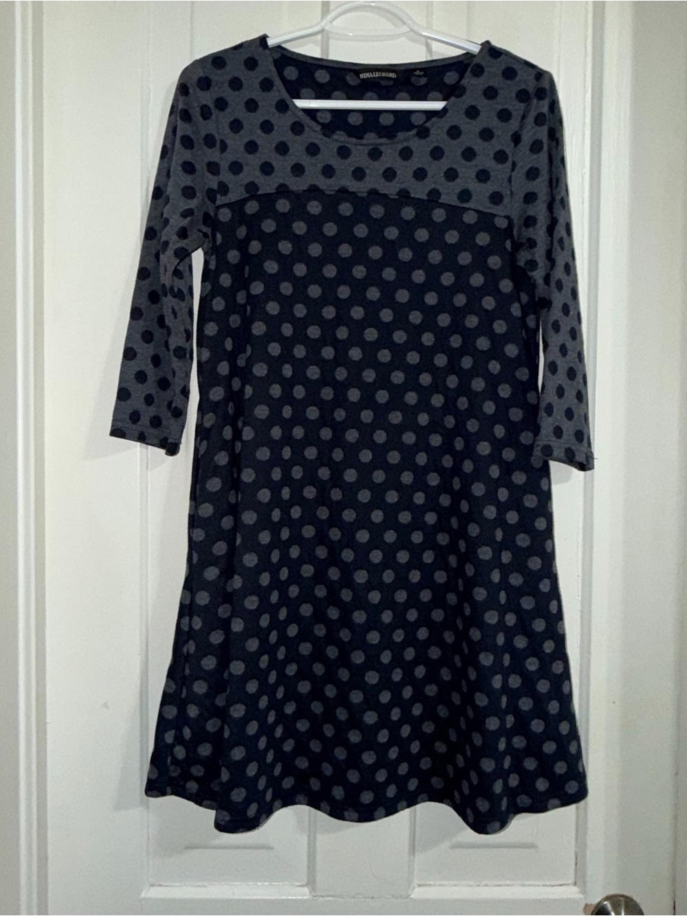 Nina Leonard women's size medium dress Polka Dot Long-Sleeve A-Line‎ Dress